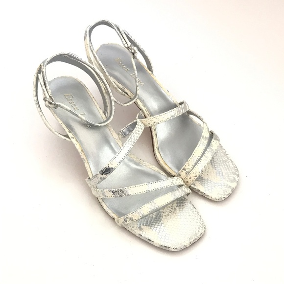 ESSEX LANE Madalie Snake Skin Leather Heeled Sandals Disco Lizard Heels Size 8 - Picture 1 of 16